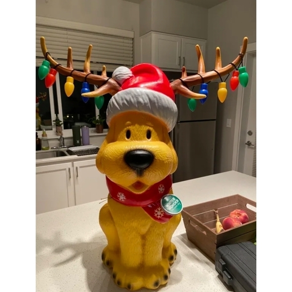 28" Christmas Dog Wearing Antlers Light-Up BLOW MOLD Decor - WINTER WOND… - Picture 6 of 6